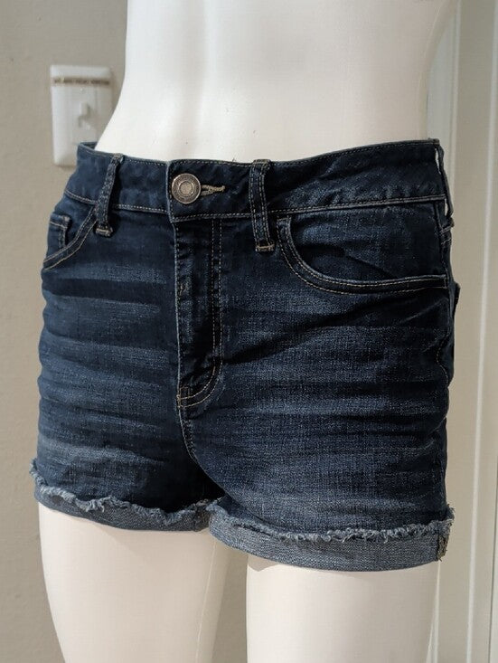 SO Dark Blue Women's Denim Shorts with Frayed Hem 7/28W