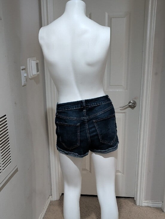 SO Dark Blue Women's Denim Shorts with Frayed Hem 7/28W
