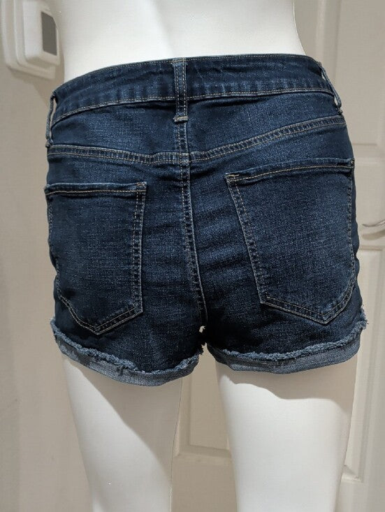SO Dark Blue Women's Denim Shorts with Frayed Hem 7/28W