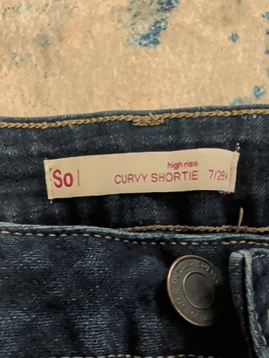 SO Dark Blue Women's Denim Shorts with Frayed Hem 7/28W