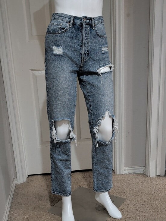 PacSun Women’s Distressed Straight Leg Dad Jeans - Light Blue Wash 24/XS