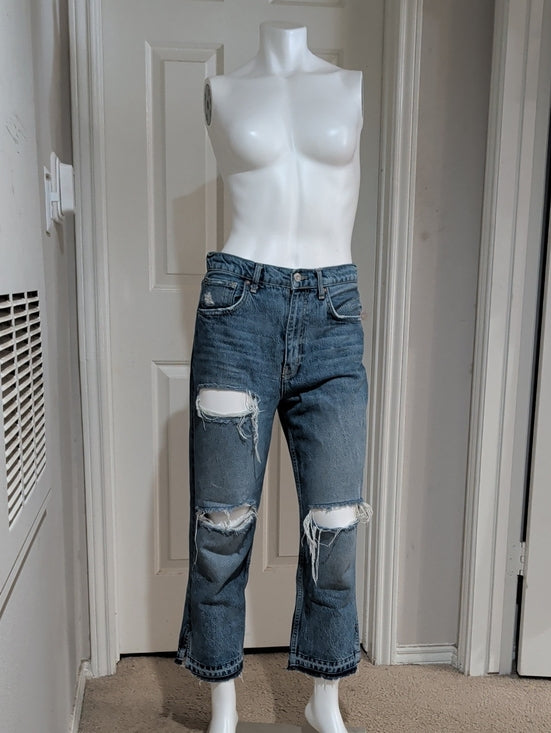 We The Free High-Rise Light Blue Cropped Distressed Denim Jeans Women's 28