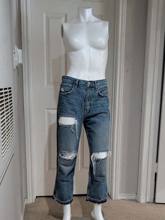 We The Free High-Rise Light Blue Cropped Distressed Denim Jeans Women's 28