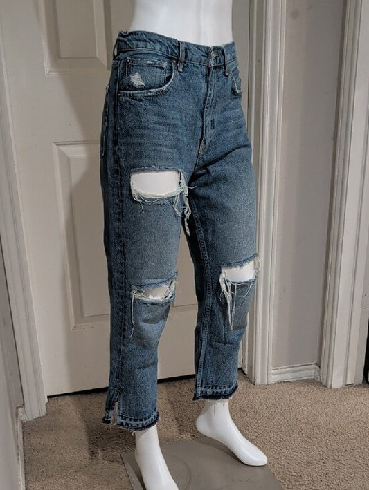 We The Free High-Rise Light Blue Cropped Distressed Denim Jeans Women's 28
