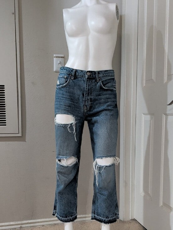 We The Free High-Rise Light Blue Cropped Distressed Denim Jeans Women's 28