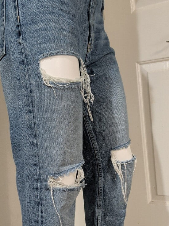 We The Free High-Rise Light Blue Cropped Distressed Denim Jeans Women's 28