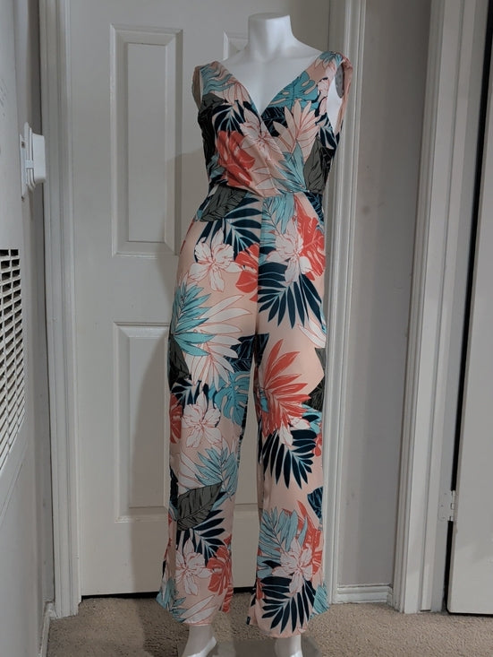 Japna Floral V-Neck Wide-Leg Jumpsuit in Peach Multi Women's XS