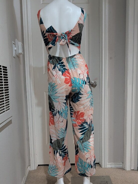 Japna Floral V-Neck Wide-Leg Jumpsuit in Peach Multi Women's XS