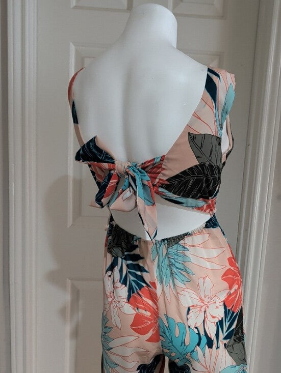 Japna Floral V-Neck Wide-Leg Jumpsuit in Peach Multi Women's XS