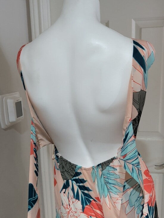 Japna Floral V-Neck Wide-Leg Jumpsuit in Peach Multi Women's XS