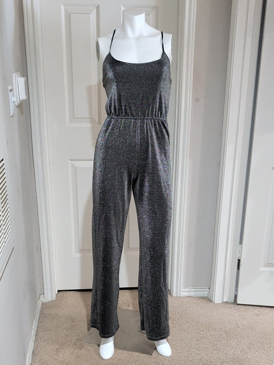 SO Sparkle Black Shimmer Jumpsuit with Spaghetti Straps Women's Medium