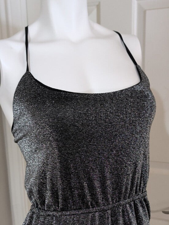 SO Sparkle Black Shimmer Jumpsuit with Spaghetti Straps Women's Medium