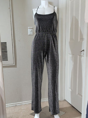 SO Sparkle Black Shimmer Jumpsuit with Spaghetti Straps Women's Medium