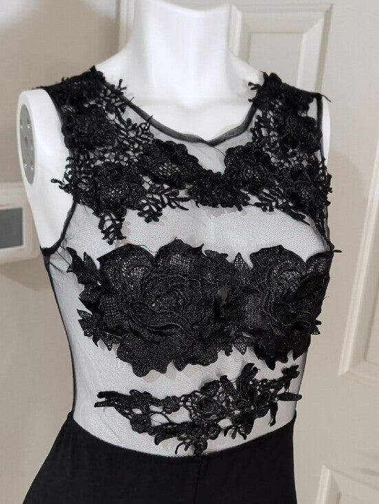 Iris Black Mesh Lace Appliqué Jumpsuit Women's Small