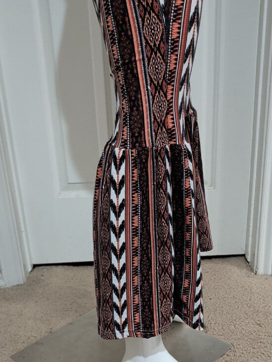 Jolie & Joy Boho Stripe Tie-Waist Ruffle Hem Pants - Rust/Black Women's Medium