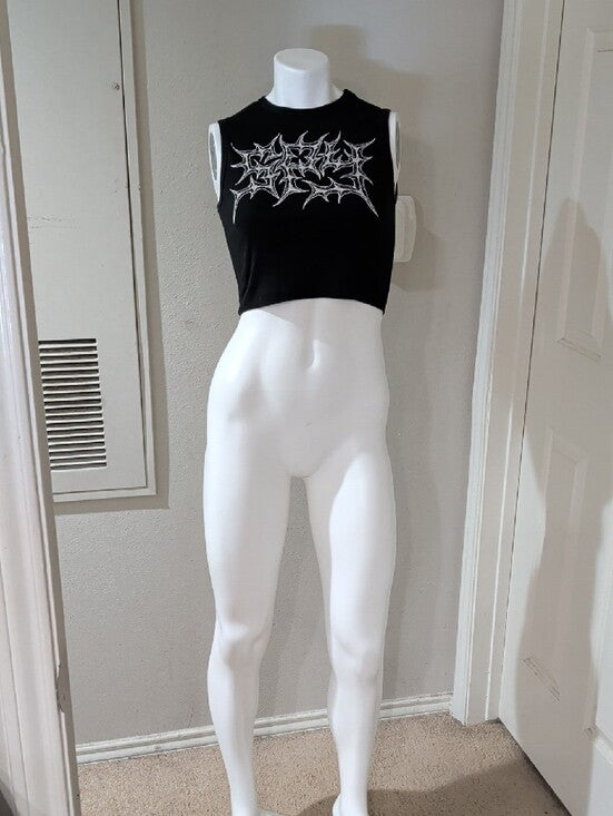 Y2K Los Angeles Apparel Black Cropped Muscle Tank with White Graphic Women's Medium