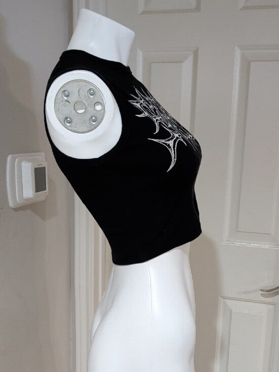 Y2K Los Angeles Apparel Black Cropped Muscle Tank with White Graphic Women's Medium