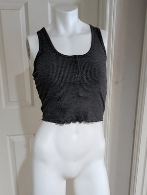 H&M Ribbed Charcoal Henley Crop Tank Top - Women's Small