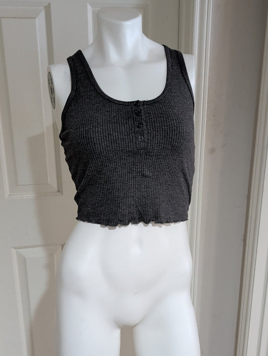 H&M Ribbed Charcoal Henley Crop Tank Top - Women's Small