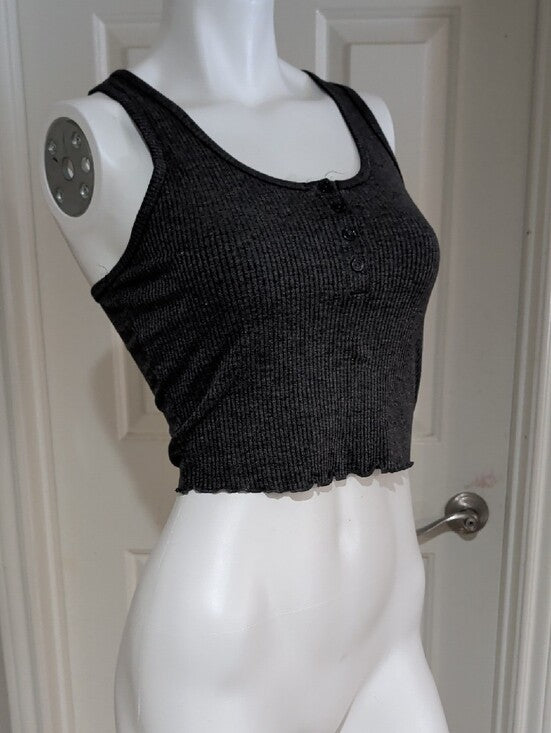 H&M Ribbed Charcoal Henley Crop Tank Top - Women's Small