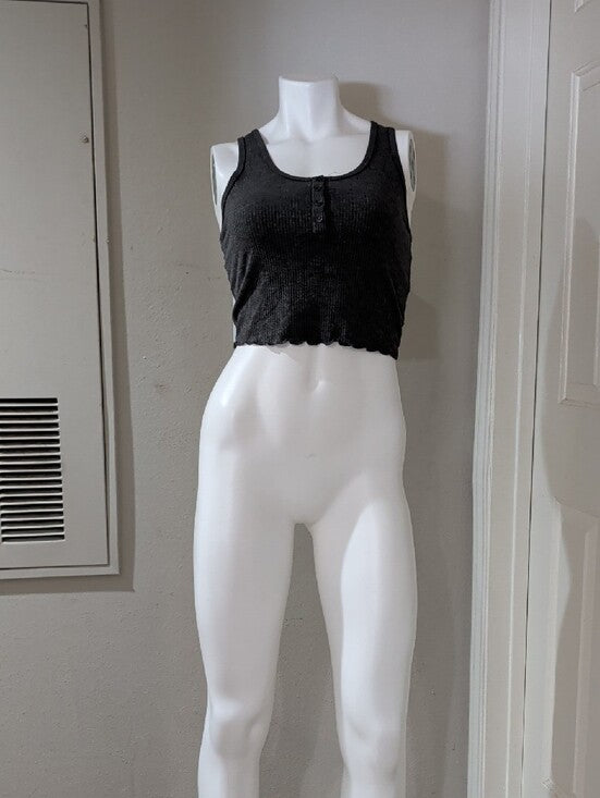 H&M Ribbed Charcoal Henley Crop Tank Top - Women's Small