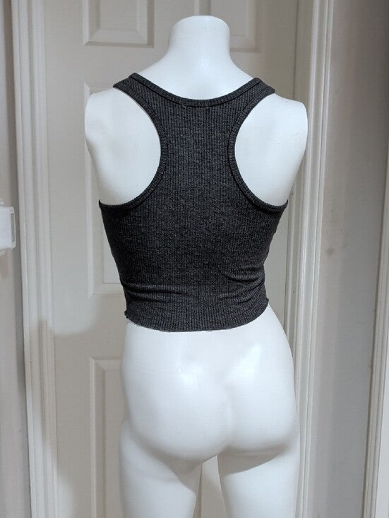 H&M Ribbed Charcoal Henley Crop Tank Top - Women's Small