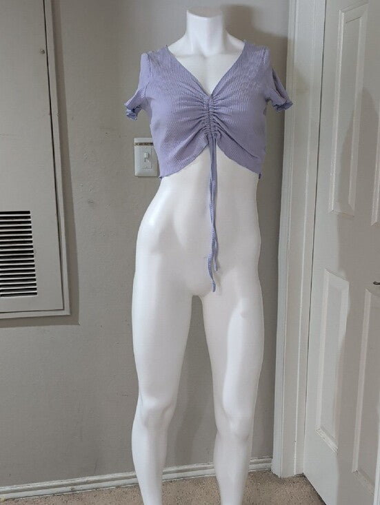 Y2K ROMWE Lilac Ruched Tie-Front Ribbed Crop Top Women's Large Retro