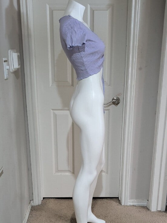Y2K ROMWE Lilac Ruched Tie-Front Ribbed Crop Top Women's Large Retro