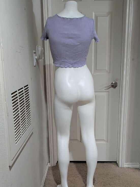 Y2K ROMWE Lilac Ruched Tie-Front Ribbed Crop Top Women's Large Retro