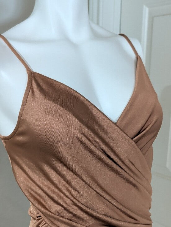 Express Bronze Finely Ribbed Wrap Bodysuit Women's Small