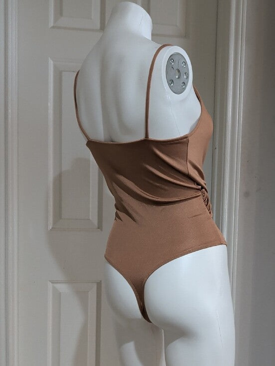 Express Bronze Finely Ribbed Wrap Bodysuit Women's Small