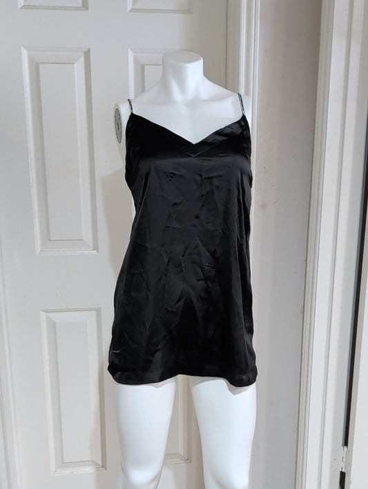 Free People Black Satin Rhinestone V-Neck Slip Cami Women's XS
