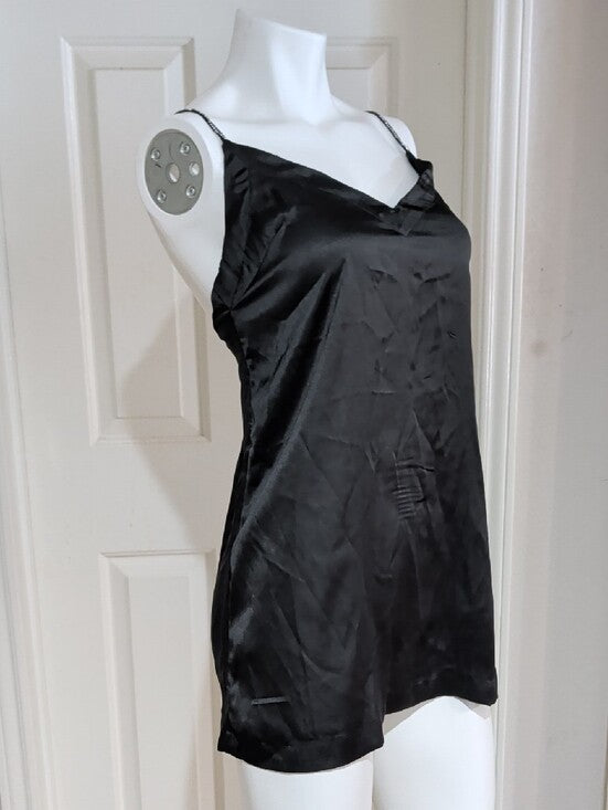 Free People Black Satin Rhinestone V-Neck Slip Cami Women's XS