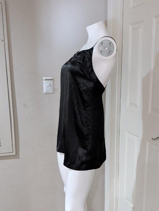 Free People Black Satin Rhinestone V-Neck Slip Cami Women's XS