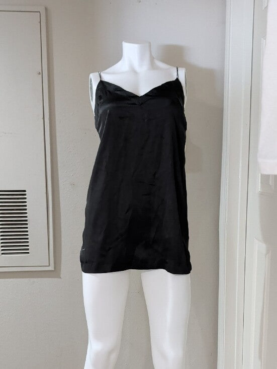 Free People Black Satin Rhinestone V-Neck Slip Cami Women's XS