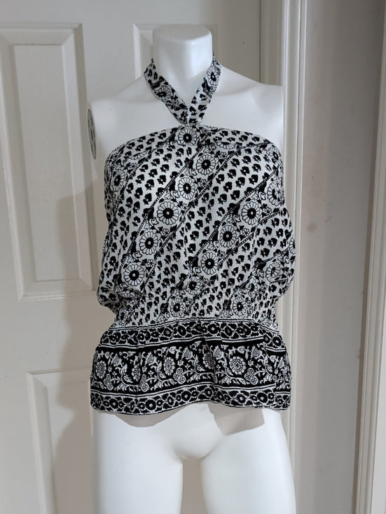 Vintage Ann Taylor LOFT Black and White Halter Peplum Camisole Women's 10