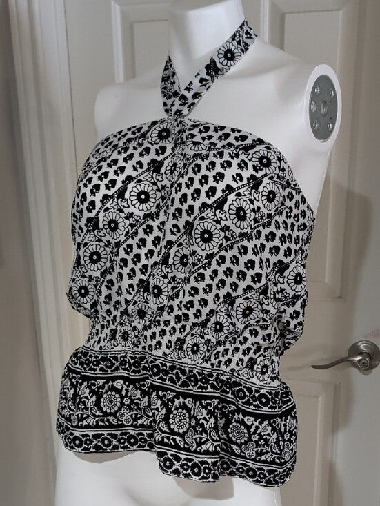 Vintage Ann Taylor LOFT Black and White Halter Peplum Camisole Women's 10