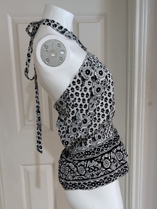 Vintage Ann Taylor LOFT Black and White Halter Peplum Camisole Women's 10