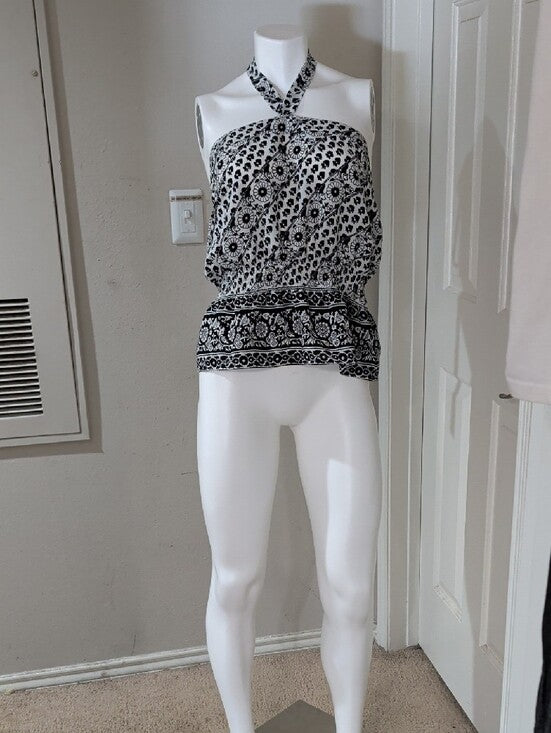 Vintage Ann Taylor LOFT Black and White Halter Peplum Camisole Women's 10