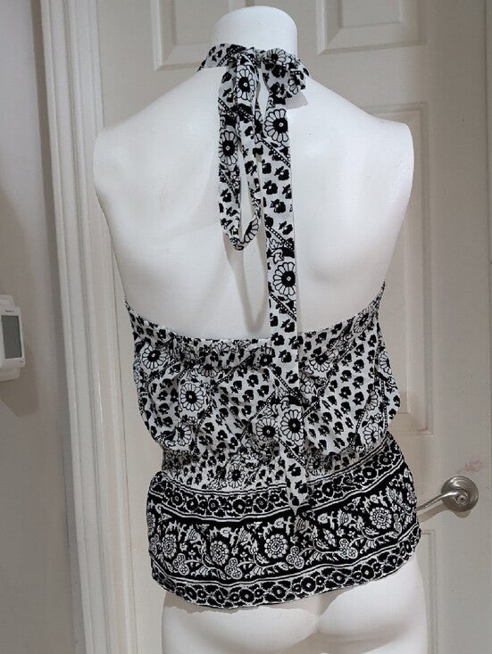 Vintage Ann Taylor LOFT Black and White Halter Peplum Camisole Women's 10