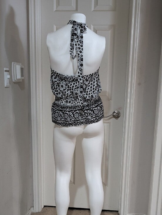 Vintage Ann Taylor LOFT Black and White Halter Peplum Camisole Women's 10