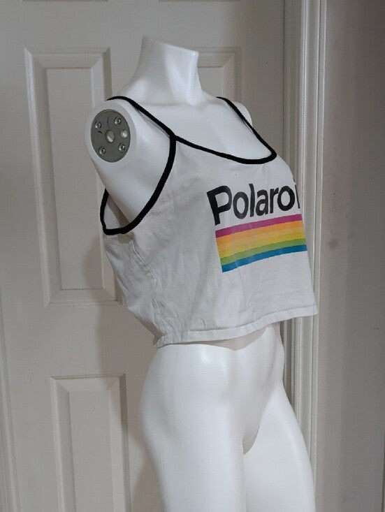Polaroid White Cropped Tank with Rainbow Stripes Women's 3X