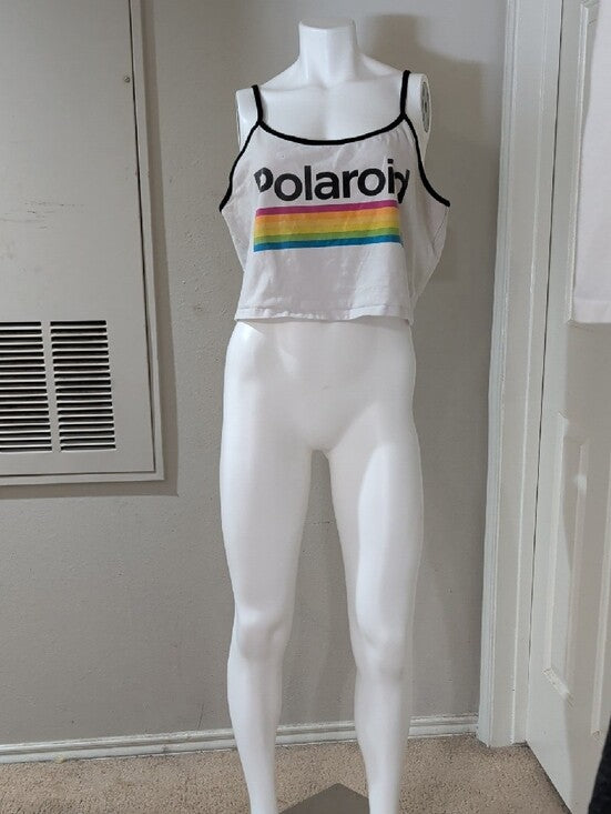 Polaroid White Cropped Tank with Rainbow Stripes Women's 3X