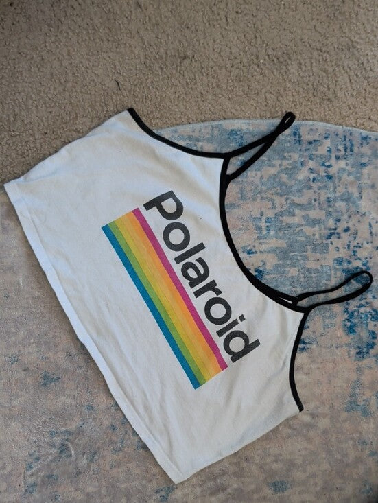 Polaroid White Cropped Tank with Rainbow Stripes Women's 3X