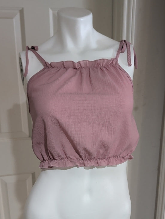 Y2K Romwe Dusty Rose Adjustable Tie-Shoulder Cropped Tank Women's Large