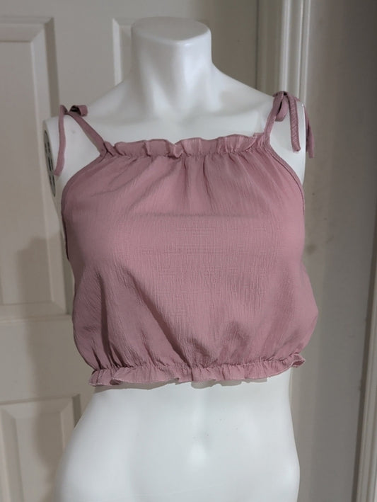 Y2K Romwe Dusty Rose Adjustable Tie-Shoulder Cropped Tank Women's Large