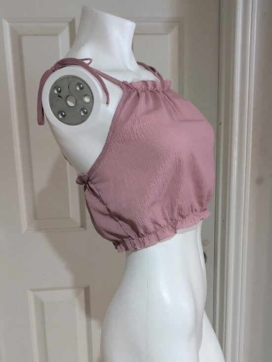 Y2K Romwe Dusty Rose Adjustable Tie-Shoulder Cropped Tank Women's Large