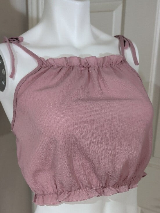 Y2K Romwe Dusty Rose Adjustable Tie-Shoulder Cropped Tank Women's Large