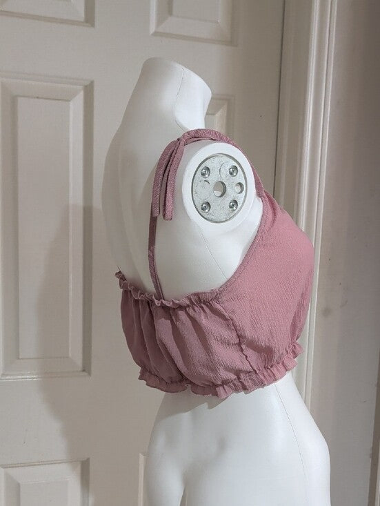 Y2K Romwe Dusty Rose Adjustable Tie-Shoulder Cropped Tank Women's Large