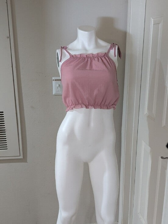 Y2K Romwe Dusty Rose Adjustable Tie-Shoulder Cropped Tank Women's Large